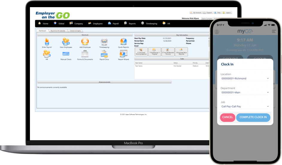 Computer and phone showing employer on the go and MYGO.